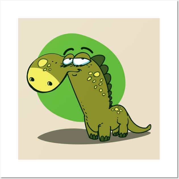 funny dino cartoon style dinosaur illustration Wall Art by anticute